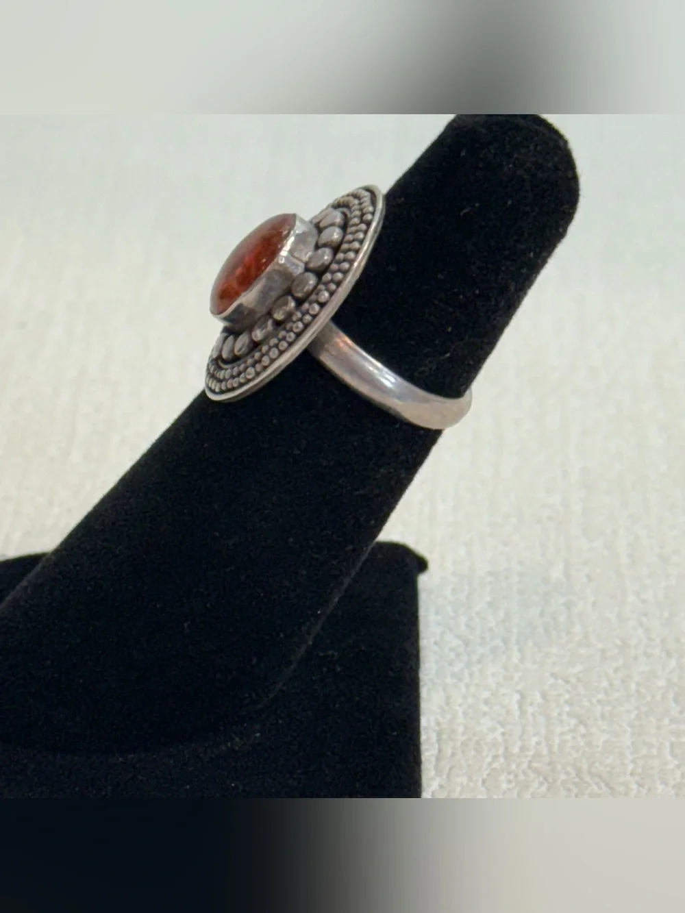 Sterling silver and amber ring - size 4 1/2